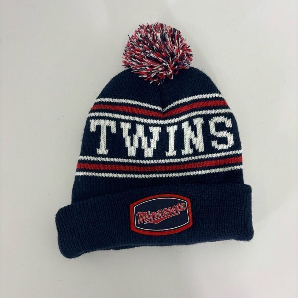 MLB Minnesota Twins Baseball‎ Navy Blue and Red Pom Pom Winter Hat